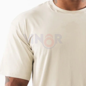 240gsm 100% algodón camiseta hombres peso pesado de gran tamaño grueso acanalado cuello redondo transpirable ligero bambú Logo impreso de punto - Product Image 2