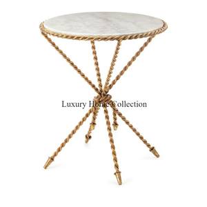 Table d'appoint en fil de métal torsadé Design couleur or brillant poli fait à la main look attrayant avec dessus en marbre de forme ronde Table fantaisie - Product Image 2