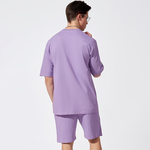 Conjunto de Camiseta y Pantalones Cortos de Cuello Redondo Color Morado para Hombre, INDEX APPAREL, Tejido de Algodón, Estilo Casual de Verano, 2 Piezas - Product Image 3