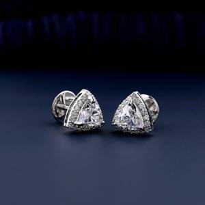 Trillion Cut 2 Ct Diamant Halo Vis Retour Boucles D'oreilles 14k Or Blanc Boucles D'oreilles Écologique De Mariée Triangle Halo Boucles D'oreilles - Product Image 4