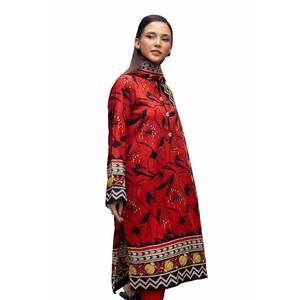 Costume Khaddar 3 pièces rouge non cousu pour femmes, style pakistanais, coton, coupe ample, décontracté, style indien, Salwar Kameez - Product Image 5