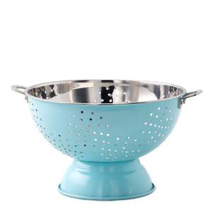 Large stainless steel <b>metal</b> <b>colander</b> strainer basket for draining pasta washing vegetables fruits kitchen use - Product Image 2