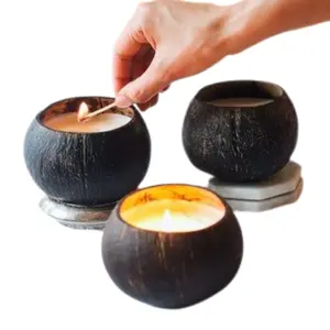 Mangkuk Batok Kelapa Alami Ramah Lingkungan Vietnam Lilin Kedelai Cangkir Lilin Kelapa