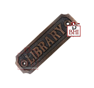 Cast Iron Interior Apartment House Room <b>Door</b> Sign Wall Mounted "Library" Hotel <b>Door</b> <b>Plate</b> Plaques - Product Image 4