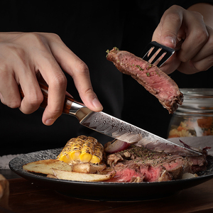 Venta al por mayor pedidos a granel personalizados OEM ODM servicio japonés alto carbono Damasco acero cocina Chef cuchillo de lujo con mango de palisandro - Product Image 5