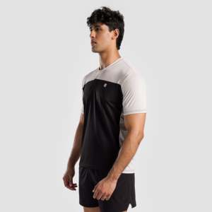 เสื้อยืดเทนนิสโพลีเอสเตอร์ 100% พร้อมดีไซน์ซิป ผ้าถักสีดำ-เทา - Product Image 3