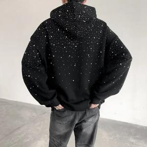 Sweat-shirt à capuche surdimensionné personnalisé en gros, style vintage streetwear, lourd, en polaire avec strass, pour l'hiver - Product Image 3
