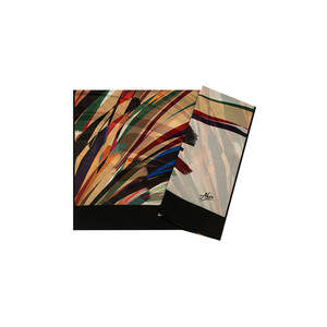 Beige Polyester Square Scarf with Black Border and Digital Print - Product Image 1