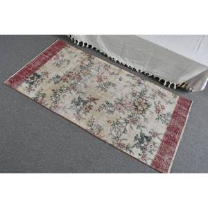 พรมขนสัตว์ตุรกีวินเทจ2.6 x 5.2ft คลาสสิกสีเบจสีแดงพื้นที่ขนาดใหญ่สี่เหลี่ยมผืนผ้าปะต่อน้ำยางสำหรับตกแต่งห้องโถงห้อง - Product Image 4