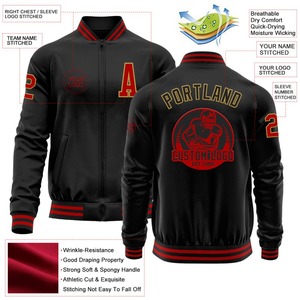 Personnalisé Noir Rouge-Vieux Or Bomber Varsity Letterman Zipper Jacket Coupe-Vent Streetwear vintage Hommes Varsity Jacket - Product Image 2