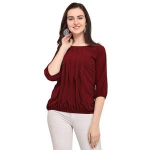 เสื้อครีปจีบสีมารูน โชรยัม แฟชั่น สำหรับผู้หญิง |   ชุดสไตล์ตะวันตกที่ทันสมัย |   ชุดทำงานแบบเป็นทางการสำหรับใส่ในชีวิตประจำวัน |   แขนสั้น ดีไซน์หรู แห้งเร็ว - Product Image 1