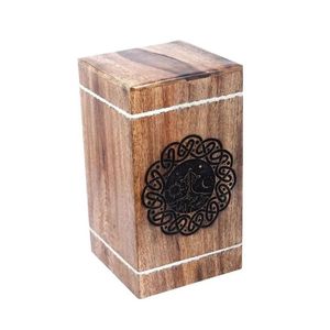 Handcrafted Classic Small Wooden Urn Box Pets Elegant Rectangle Cremation Memorial <b>Keepsake</b> Durable Eco-Friendly Brass Inlay - Product Image 1