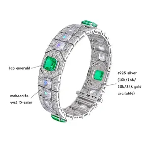 Pulsera de Plata de Ley S925 de Lujo con Corte Asscher, Esmeralda de Laboratorio, Moissanita Cuadrada, Joyería de Moda con Piedras Preciosas Auténticas - Product Image 6