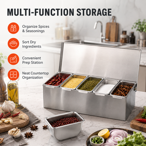 Organizador de Cocina de Acero Inoxidable al por Mayor, Caja de Condimentos con Múltiples Compartimentos, Estación para Ingredientes de Pizza - Product Image 4