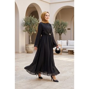 Robe de soirée vintage en mousseline noire avec broche dorée intégrée, boléro, tailles XS-XXL, coupe trapèze, robe de bal, silhouette droite, taille empire - Product Image 1