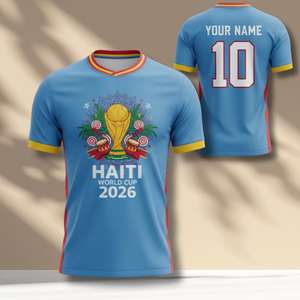 Maglia da Calcio Haiti WC 2026 Unisex, T-Shirt con Bandiera per Tifosi di Calcio, Colori Caraibici, Supporto Torneo Internazionale - Product Image 1