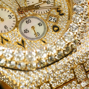 Montre à quartz de luxe de qualité supérieure en acier inoxydable 20 mm, style affaires/mode, cadran romain, verre entièrement serti de diamants, mouvement ETA - Product Image 3