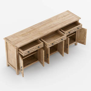 Midcentury Design Adjustable Extra Long Rustic <b>Sideboard</b> Cabinet Handcrafted Solid Teak Wood Double Door Storage Drawers Dining - Product Image 5