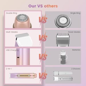 Depiladora Eléctrica 2 en 1 de Doble Cabezal para Mujer, Recargable por USB, Recortadora de Bikini, Uso en Seco y Húmedo, Impermeable, para Piernas, Cuerpo y Rostro - Product Image 1