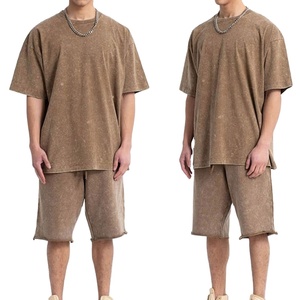 Ensemble deux pièces décontracté pour homme, style délavé, t-shirt à manches courtes et short, confortable, streetwear d'été 2026 - Product Image 3