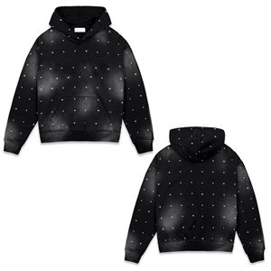 Custom Logo Front Chenille Embroidery Back Text Rhine Stones Word Heavyweight <b>Fleece</b> Pullover <b>Black</b> Cotton Blend Winter Men's - Product Image 2