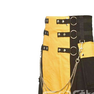 Kilt utilitaire de luxe noir et jaune pour hommes coton lourd avec chaîne fournisseur de kilts de mode basson personnalisable - Product Image 3