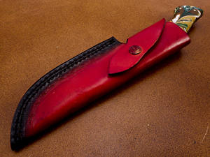 OEM Customizable Damascus Steel Hunting <b>Knife</b> Handmade Resin Handle Wood Horn Material <b>Twisted</b> Pattern Leather Sheath for EDC - Product Image 5