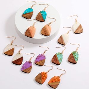 Boucles d'oreilles pendantes géométriques en bois et acrylique style bohème, plaquées or, bijoux de mode pour femmes - Product Image 4