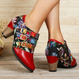 Botines de tacón alto para mujer a la moda de fiesta de otoño estilo occidental con estampado múltiple con cierre de cremallera y Tacón cuadrado antideslizante - Product Image 1