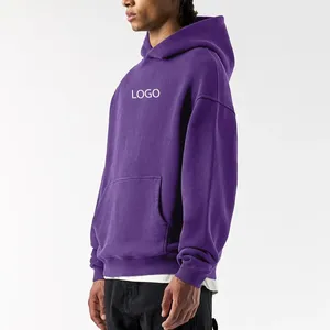 Men's Purple Hooded Sweatshirt Oversized Fit Solid <b>Colour</b> Casual Fleece Hoodie With Front Pocket Autumn Wear 2027 - Product Image 3