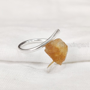 Anillo de piedra en bruto para mujer, piedra preciosa de citrino en bruto Natural, piedra natal de noviembre, banda cruzada, anillo de Plata de Ley 925 de Navidad - Product Image 3