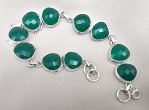 925 <b>Sterling</b> <b>Silver</b> Natural Green Onyx Handmade Faceted Gemstone <b>Bracelet</b> With Gold Plating Option for Women Wholesale Jewelry - Product Image 5
