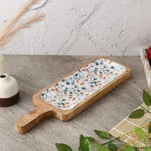 100% Plateau de service antique fait à la main en bois de manguier écologique de qualité supérieure avec motif imprimé - Product Image 4