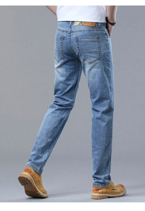 100%, pantalones vaqueros personalizados de alta calidad para hombre, pantalones vaqueros lavados para hombre, pantalones vaqueros rectos de mezclilla sólidos con logotipo personalizado a la moda para hombre - Product Image 6