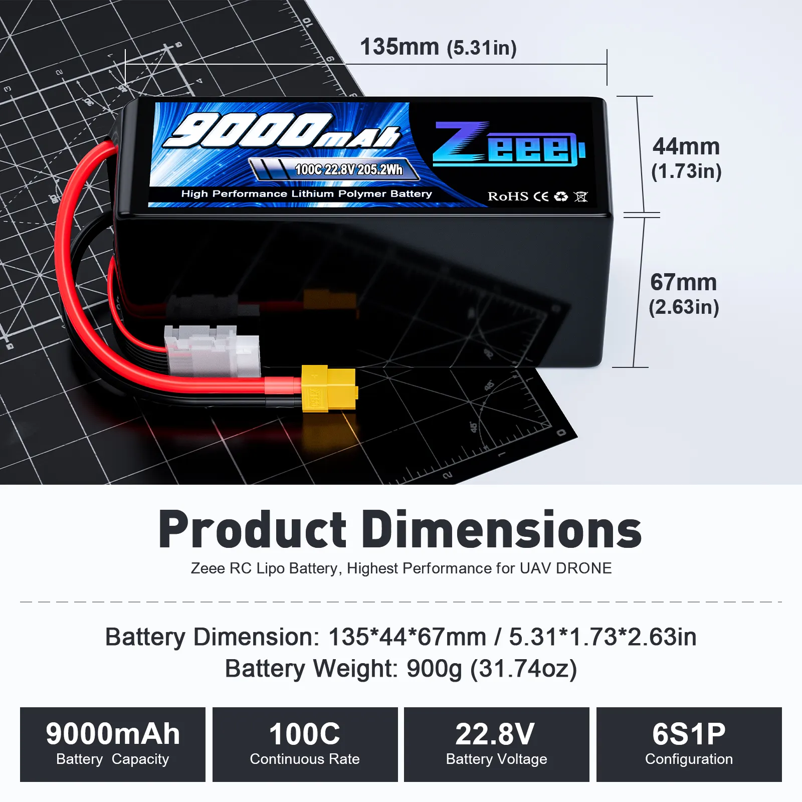 Zeee FPV Drone pili 22.8V 6000/6500/7000/7500/8000/9000mAh 6S 100C 7 pil için 7-8 inç 400-450mm X8 10 inç Xclass FPV