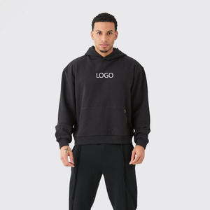 Sweat à capuche de sport unisexe avec logo personnalisé OEM pour hommes hiver thermique 100% coton épaules tombantes surdimensionné épais doublé polaire teint uni - Product Image 1