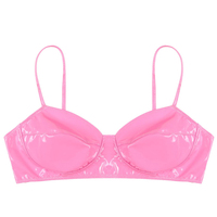 Sujetador de cuero sexy para mujer, estilo triángulo, sin aros, con espalda cruzada, encaje brillante de PVC lacado, lencería para discoteca