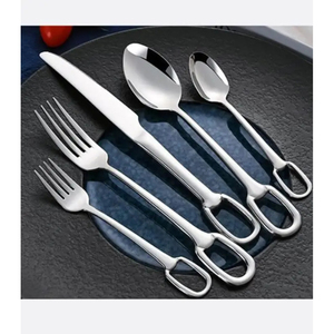 Ensemble de couverts élégants et robustes en métal blanc manche en céramique ensemble de couverts en acier inoxydable-cuillère fourchette couteau vaisselle fêtes miroir - Product Image 3