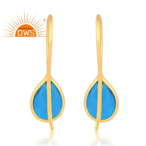 Boucles d'oreilles pendantes en argent sterling plaqué or, doublet de topaze bleue suisse, pierre précieuse, demi-bijoux, fabricant - Product Image 4