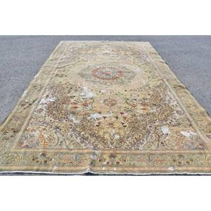 Alfombra turca de lana clásica Beige de 8,3x12,4 pies, patrón de retazos para entrada, sala de estar, dormitorio, tamaño de mesa auxiliar con respaldo de látex - Product Image 1