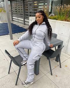 Ensemble de survêtement évasé unisexe à logo personnalisé ensemble de survêtement hommes femmes sweat-shirt en coton zippé pull-over sweat à capuche survêtements vierges - Product Image 3