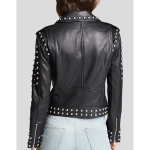 2025 New Crop Genuine Leather <b>Bomber</b> <b>Jacket</b> for Women <b>Shearling</b> Collar High Quality Customized Service Cotton Filling Material - Product Image 4