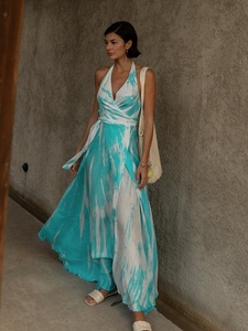 ชุดเดรสชายหาดคอวีแนววินเทจสำหรับผู้หญิงชุดยาวมัดย้อมสไตล์วินเทจผ้าเรยอนโบฮีเมียน100% - Product Image 3