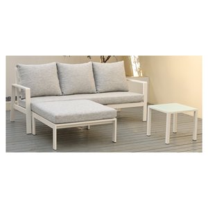 Ensemble de meubles de patio d'extérieur KORA 3 places, blanc gris, aluminium, polyester, BHR 10010, 3 Amicasa - Product Image 1