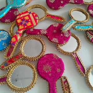 Decorative Brocade <b>hand</b> <b>held</b> <b>mirror</b> for giveaways for wedding haldi mehndi baby shower Favors henna nights dholki nights - Product Image 6