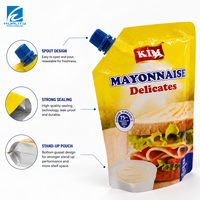 Pochette à bec verseur personnalisée pour mayonnaise avec bouchon, impression personnalisée, marque privée OEM, sac d'emballage alimentaire en gros à fond plat