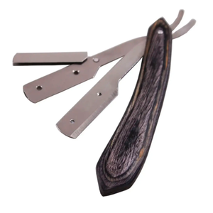 Maquinilla de afeitar desechable profesional para salón con mango de madera negro Afeitado de garganta de corte recto para barberos-Forma de polvo - Product Image 6