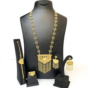 SARA Dubai 24KT Gold Plated Brass Women's Jewelry Sets Necklace Earrings <b>Ring</b> Wedding Engagement Gift Party Classic Fashion - Product Image 1