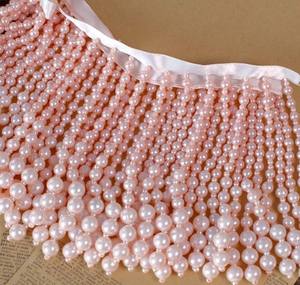 Garniture en dentelle à franges avec perles blanches crème - Product Image 3