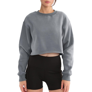 Sweat-shirts à capuche décontractés tendance en coton et polyester, crop top d'entraînement pour femme, streetwear doublé en polaire anti-rétrécissement - Product Image 1